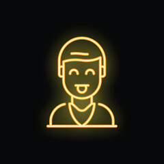 Playful neon icon of a man with his tongue sticking out, glowing yellow on a black background
