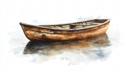Serene Scene of Weathered Wooden Boat on Calm Water