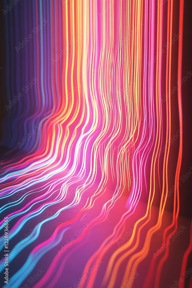 Poster colorful neon light trails form dynamic abstract patterns, creating a vibrant and energetic visual e
