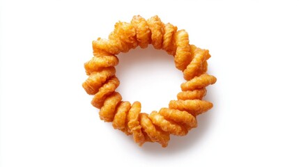 Obraz premium Crispy Golden Spiral Doughnut on a White Background