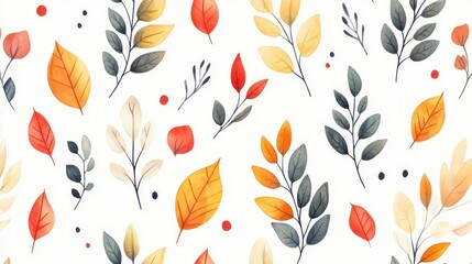 Autumn leaves and branches seamless pattern.