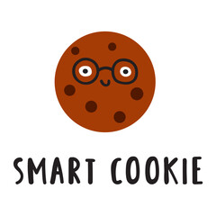 Obraz premium Funny phrase - smart cookie. Cute cookie. Nice character. Hand drawn flat illustration on white background.