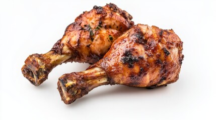 Grilled Chicken Drumsticks With Smoky Glaze On White Background