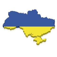 Outline and flag of Ukraine, 3D