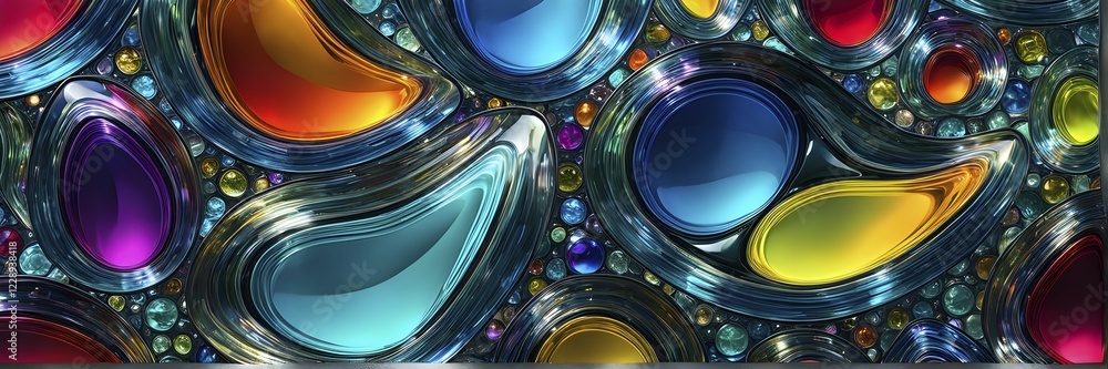 Poster 3d rendering of vibrant colored abstract changing glass design in an ornament structure, ai generate