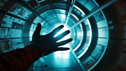 Futuristic Hand Reaching Out in a Sci-Fi Tunnel Environment - Powered by Adobe