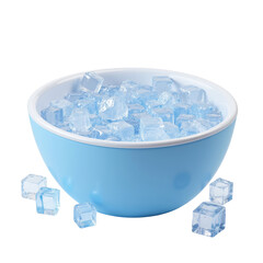 Blue Bowl Overflowing with Translucent Ice Cubes