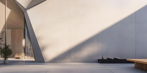 Fototapeta premium Modern architectural design featuring concrete wall and shaded outdoor area in daylight