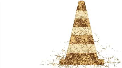 Obraz premium Brown Beige Textured Traffic Cone Disintegrating into Particles on White Background