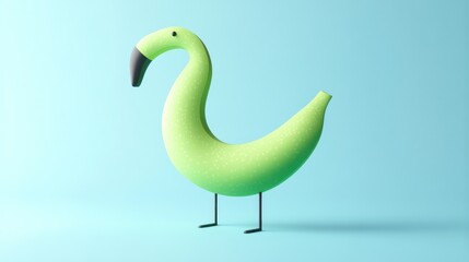 Obraz premium Minimalist 3D render of a light green flamingo on a light blue background.