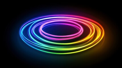 Vibrant Colorful Light Trails in Circular Patterns on Black Background