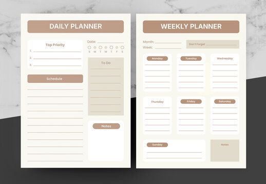 Beige And Brown Planner