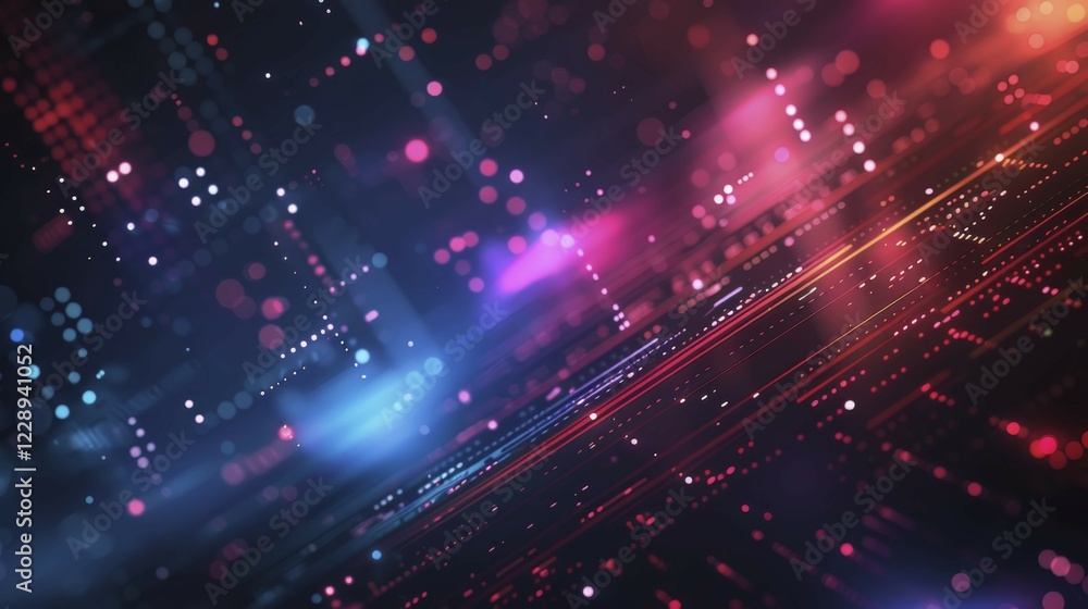 Poster tech abstract with vibrant blue and pink diagonal lines and sparkling particles, ai generated, ai ge