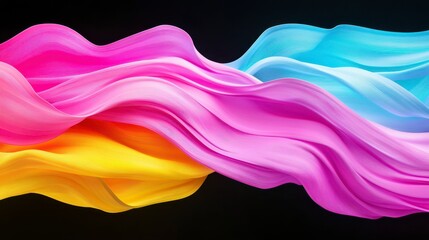 Obraz premium Vibrant Flowing Waves of Colorful Fabric on Black Background