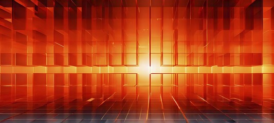 Abstract composition of an array of interlocking orange squares, AI generated