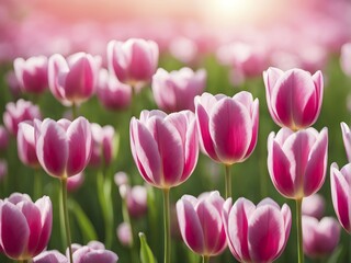 Obraz premium Pink tulips in close up, AI generated