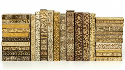 Collection of Decorative Books with Yellow and Brown Covers on White Background