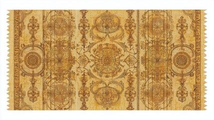 Rectangular Golden Yellow Rug with Intricate Brown Floral Damask Pattern