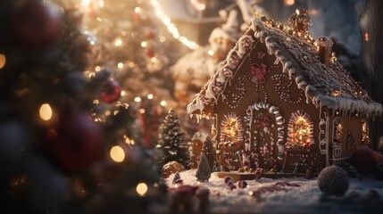 Beautifully Decorated Gingerbread House Surrounded by Holiday Cheer