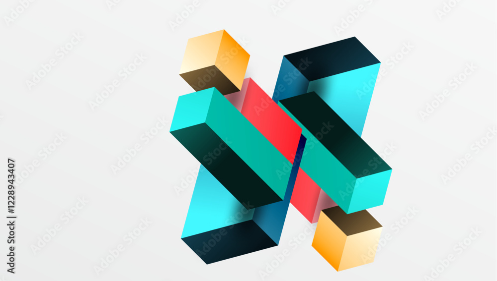 Poster Sleek abstract design featuring isometric 3D blocks in a clean, modern composition. Perfect for tech-inspired themes, with vibrant colors and geometric precision