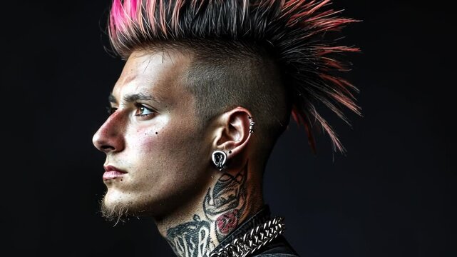 Man with mohawk and neck piercings