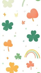 Pastel Shamrocks Rainbow and Sparkling Background Happy St Patricks Day.