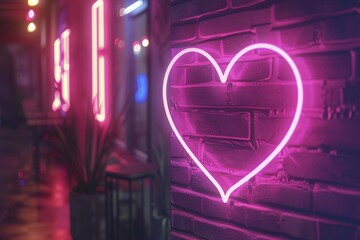 Pink heart shaped neon sign on wall. KI generiert, generiert, AI generated