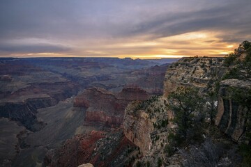 Gorge of the Grand Canyon at sunrise, Colorado River, view from Rim Walk, eroded rock landscape, South Rim, Grand Canyon National Park, near Tusayan, Arizona, USA, North America