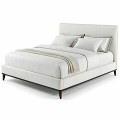 Fototapeta premium Sleek Comfort: Modern Double Bed Isolated on a White Background
