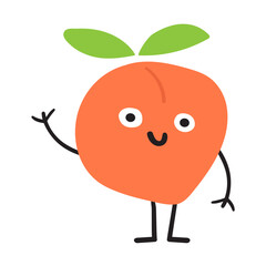 Peach. Cute character. Graphic design. Illustration on white background.