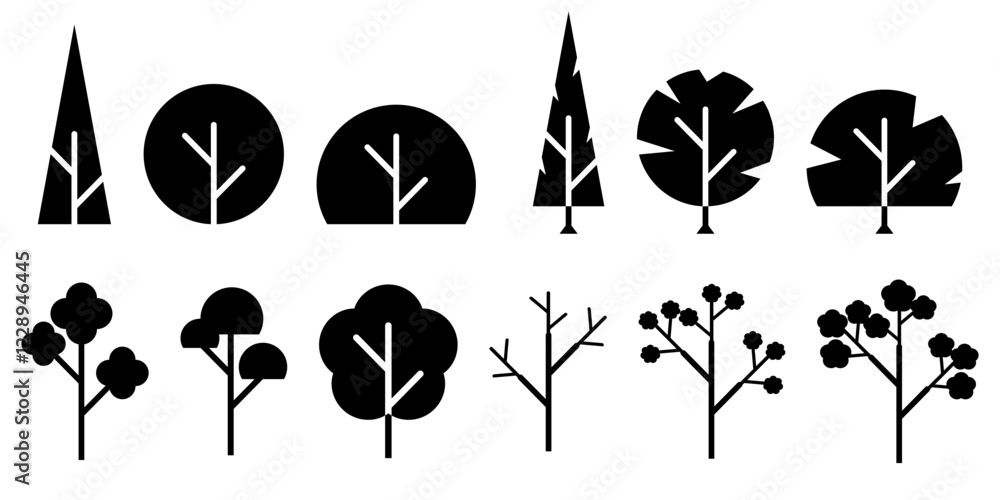 Wall mural collection of isolated abstract trees - vector tree icons - set of trees in different shapes - minim