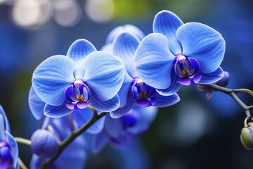 Close up of blue orichid flowers in bloom. KI generiert, generiert AI generated