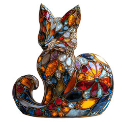 Colorful Gold and Shiny Coyote Sculpture with Vibrant Decorative Elements