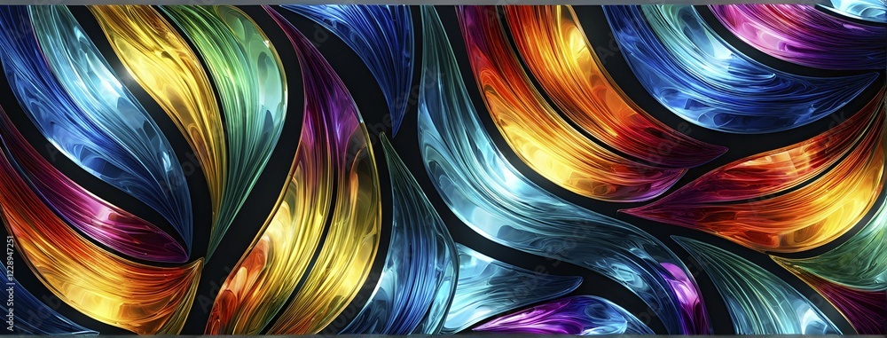 Poster 3d rendering of vibrant colored abstract changing glass design in an ornament structure, ai generate