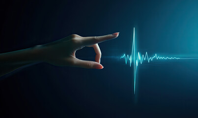 Hand Interacting with ECG Heartbeat Line design