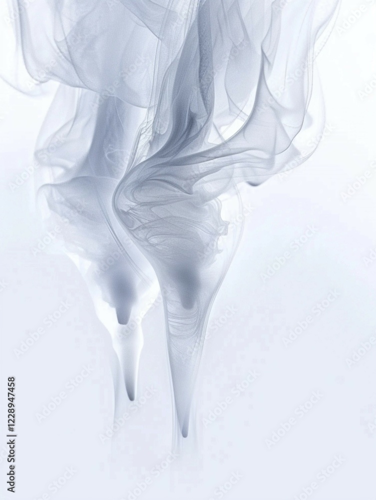 Poster grey smoke swirls elegantly on white background, creating abstract shapes and patterns, sparking ima