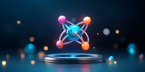Fototapeta premium A stylized representation of an atom, featuring a central nucleus with orbiting electrons in vibrant colors. Concept Stylized Atom Design, Vibrant Colors, Central Nucleus, Orbiting Electrons