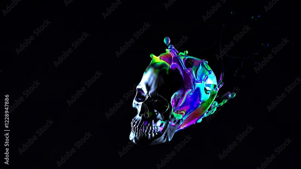Leinwandbilder a close-up of a skull’s contours, highlighted by slow-motion bursts of gradient paint that reveal it