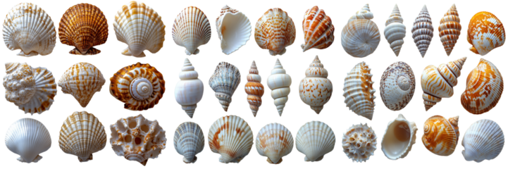 Colorful seashells on a transparent background coastal nature high-quality image