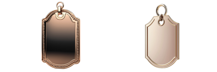 Elegant metal tags on a transparent background stylish accessories unique design