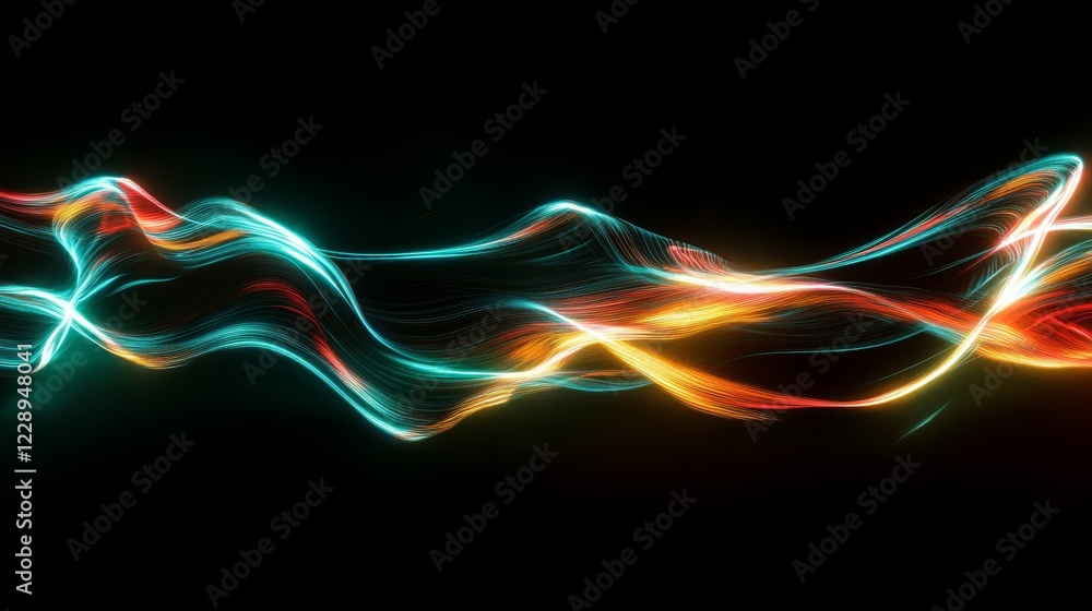 Leinwandbilder a vibrant display of colorful light waves against a dark background, creating a dynamic and fluid vi