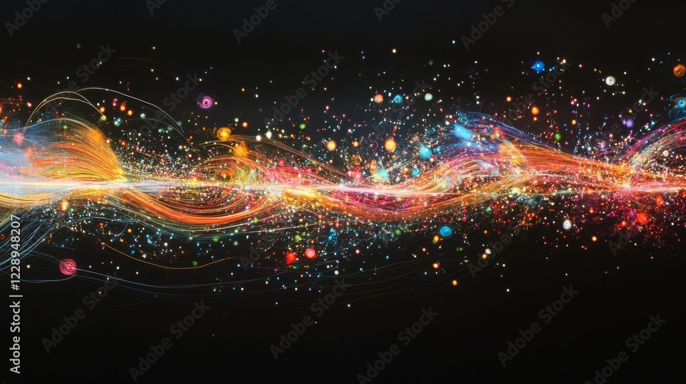 Fototapete a vibrant, abstract visualization of light and color, showcasing swirling patterns and celestial ele