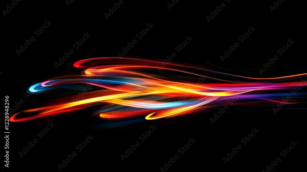Leinwandbilder A vibrant display of colorful light trails against a dark background, creating a dynamic and energetic visual effect.