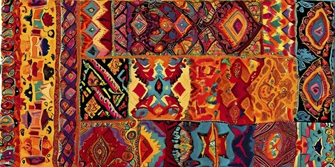 Fototapeta premium Illustration background featuring an mix of vibrant textiles with overlapping arrays of colors, AI generated