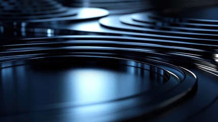 Abstract dark blue metallic rings, textured surface.