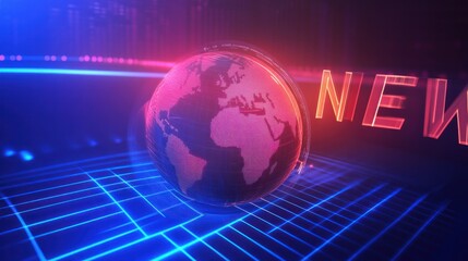 A professional news concept design with a glowing Earth globe and bold blue lines intersecting smoothly on a gradient background.