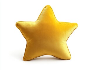 Golden star-shaped velvet cushion on white. (1)