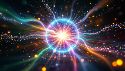 Fototapeta premium Cosmic Energy Burst: A vibrant explosion of light and color in the universe.