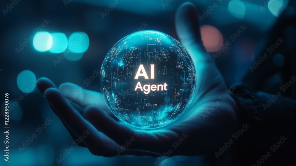 Fototapete a hand holds a glowing orb displaying the words 