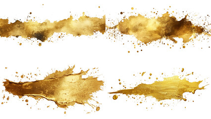 Gold Splatter Paint Collection: Four dynamic splatter paint strokes in a shimmering gold hue. Use them to create intricate backgrounds, add a luxurious touch to your designs.